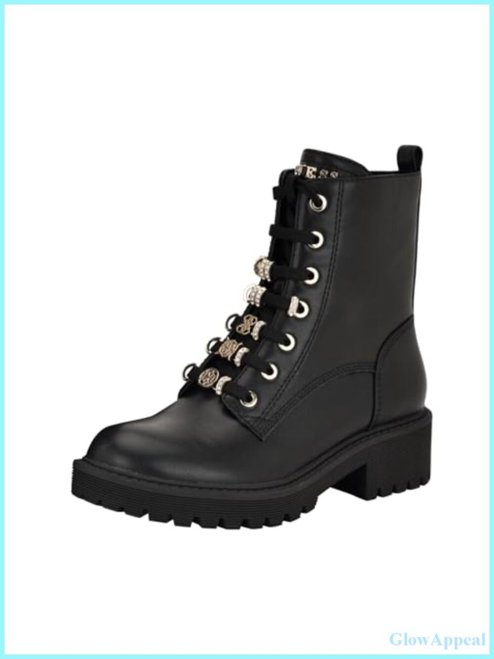 GUESS Women's Sionaa Faux Leather Combat Bootie Ankle Boots Lace-Up Charm